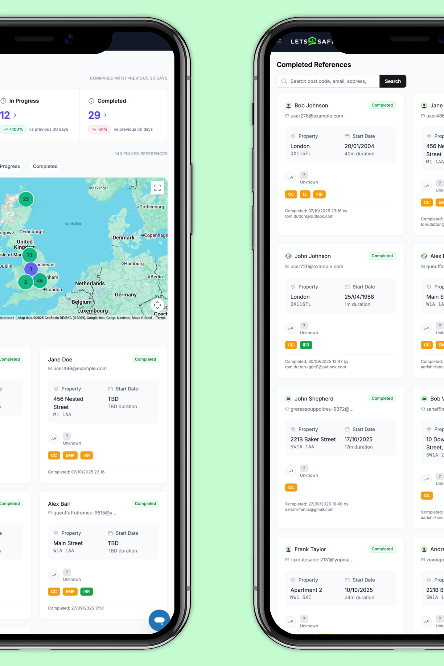 Mobile preview of the Lets Safe tenant referencing portal
